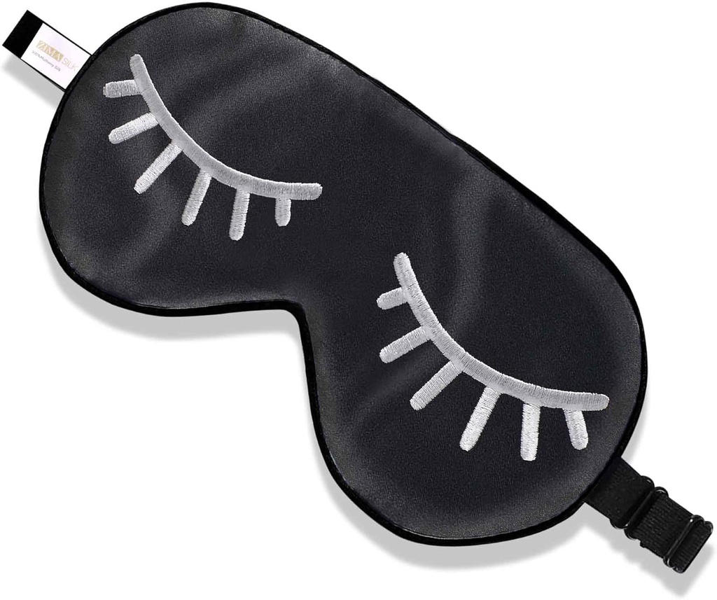 ZIMASILK 100% Φυσική μάσκα ύπνου μετάξι Blindfold, Προσαρμόσιμη Super-Smooth μαλακή μάσκα ματιών για ύπνο με τσάντα(Eyleashes)