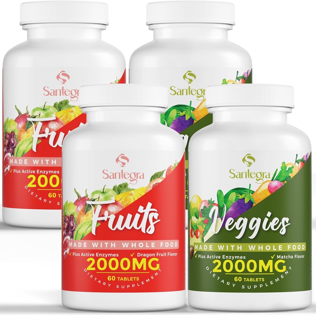 2000 MG Συμπληρώματα φρούτων και λαχανικών, Φυσική Ισορροπία Πάνω από 35+ Φρούτα και λαχανικά, 100% Πλήρης Τροφίμων Συμπλήρωμα φρούτων και λαχανικών, Ενεργειακή Ισορροπία, Χωρίς ζάχαρη, Vegan, 240 δισκία