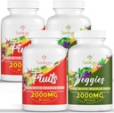 2000 MG Συμπληρώματα φρούτων και λαχανικών, Φυσική Ισορροπία Πάνω από 35+ Φρούτα και λαχανικά, 100% Πλήρης Τροφίμων Συμπλήρωμα φρούτων και λαχανικών, Ενεργειακή Ισορροπία, Χωρίς ζάχαρη, Vegan, 240 δισκία