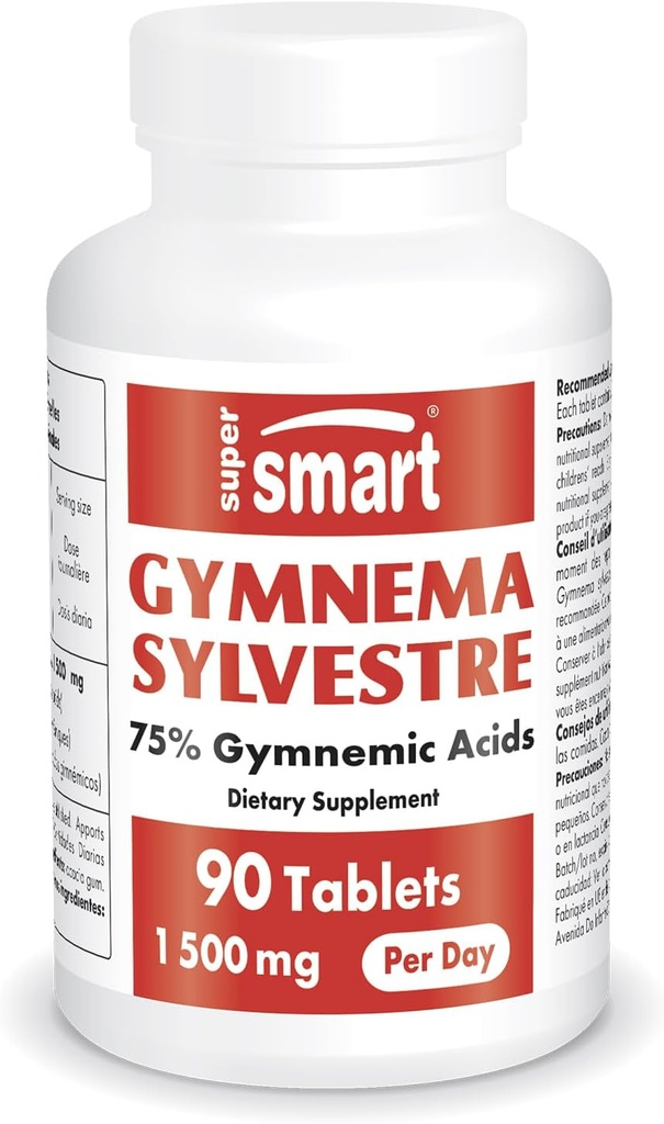 Supersmart - Gymnema Sylvestre 1500 mg per Day (High Strength) - 75% Gymnemic Acids Supplement | Non-GMO & Gluten Free - 90 Tablets