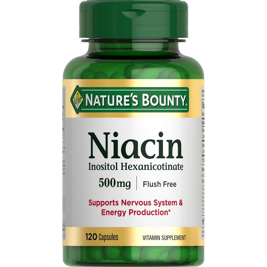 Nature's Bounty Niacin 500mg Flush Free, Cellular Energy Support, Υποστηρίζει την υγεία του νευρικού συστήματος, 120 κάψουλες
