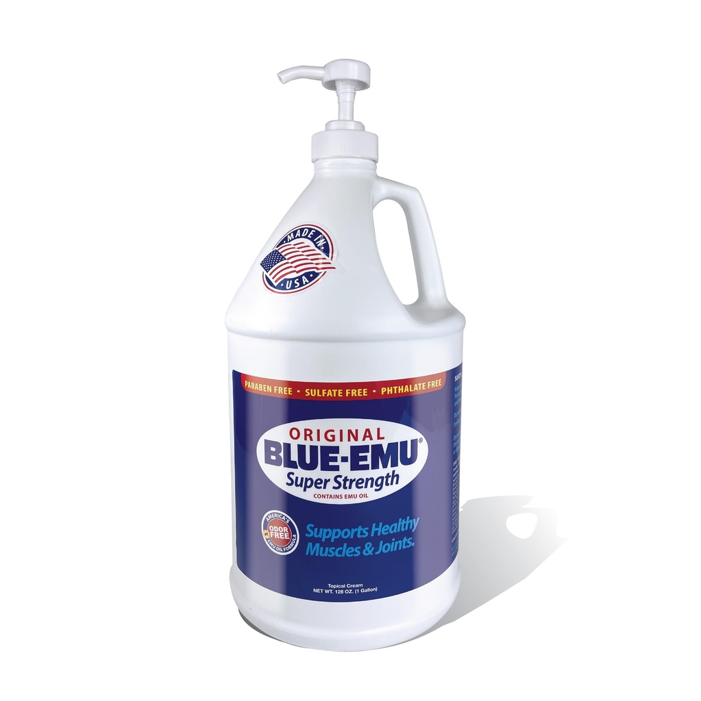 Αρχική κρέμα σούπερ αντοχής BLUE-EMU, καταπραϋντική μυϊκή & κοινή υποστήριξη, 1 Gallon