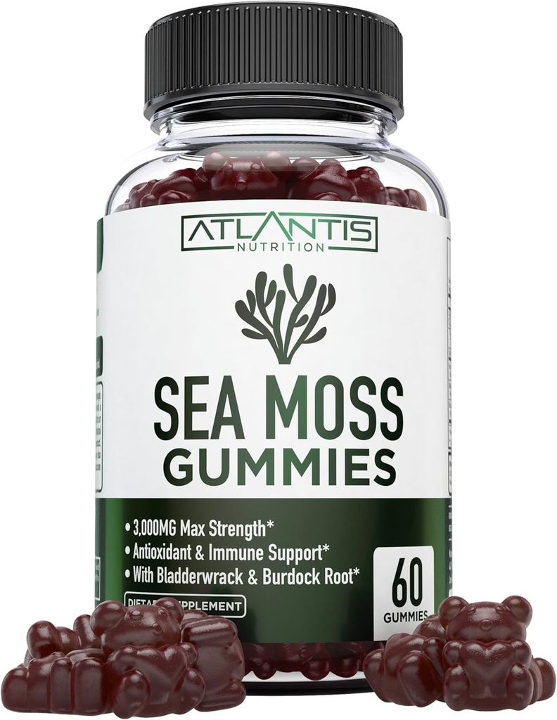 Ιρλανδική Θάλασσα Μος Gummies - 3000MG - Formulated w/ Ιρλανδική Θάλασσα Moss, Bladderwrack & Burdock Root, Περιέχουν Ουσιαστική Βιταμίνη & Ορυκτό - Antioxidant-Rich Superfood Supplement, 60 Sea Moss Gummies για Ενήλικες