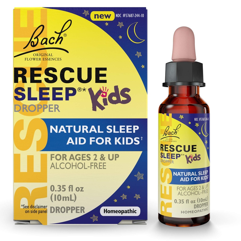 Bach RESCUE SLEEP KIDS Σταγονομετρητής 10mL, Φυσικό Sleep & Stress Relief Aid, Ομοιοπαθητικό Απόσταγμα Λουλουδιών, Χωρίς Μελατονίνη, Ζάχαρη & Γλουτένη, Παιδική, Μη αλκοολούχα Φόρμουλα