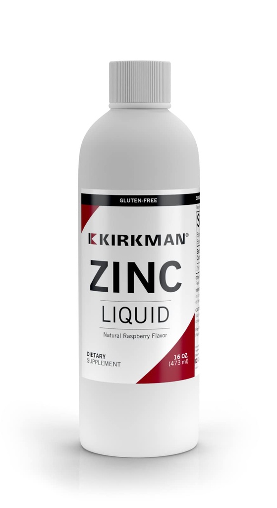 Kirkman Zinc Liquid - New Formulation || 16 oz || Flavored with Natural Raspberry || Free of Common allergens