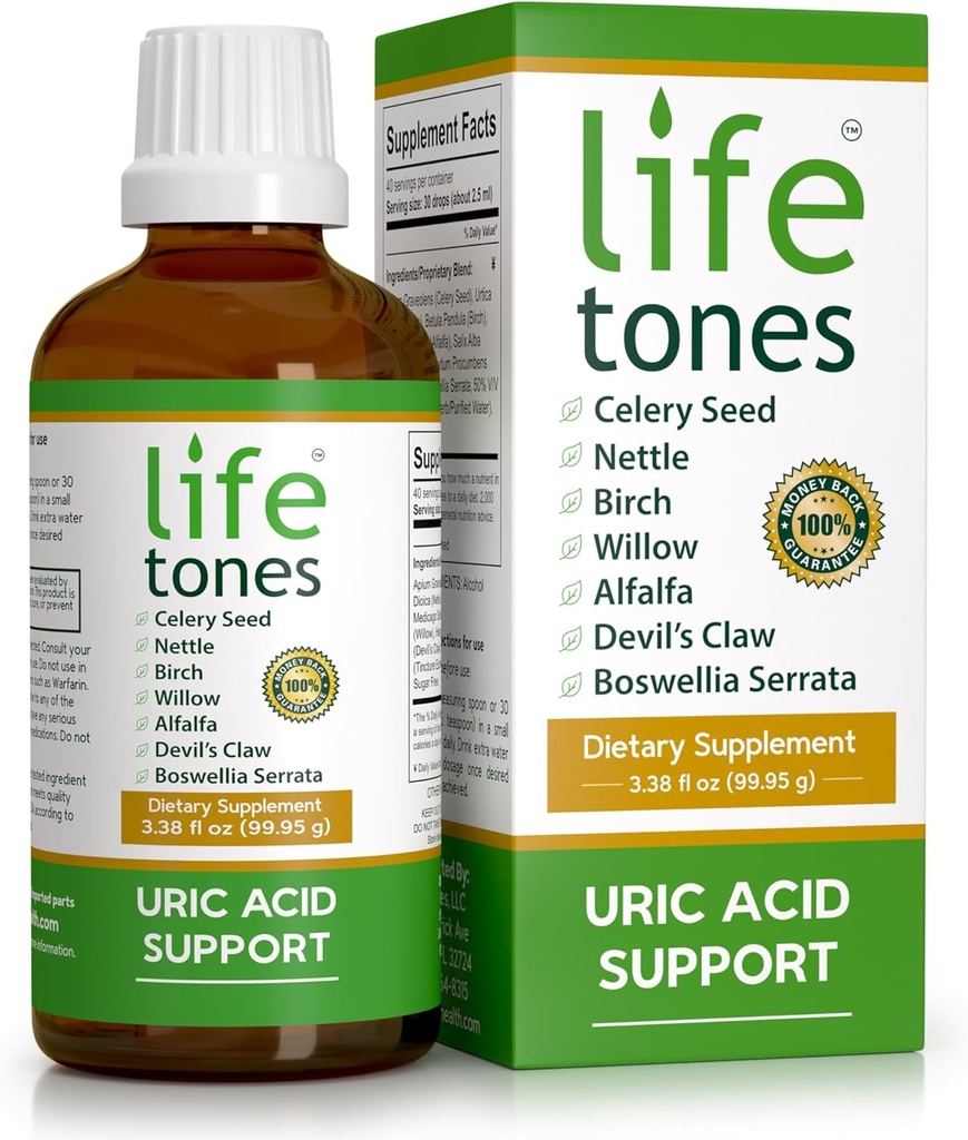Lifetones Uric Acid Support - Κοινή Υγεία για Άνδρες & Γυναίκες - Υγρό Οξύ Καθαρισμός για Υψηλή Απορρόφηση - Φυτική Καθαριότητα Detox για Κοινή Άνεση - Ενίσχυση Ευελιξία - 3,38 fl oz