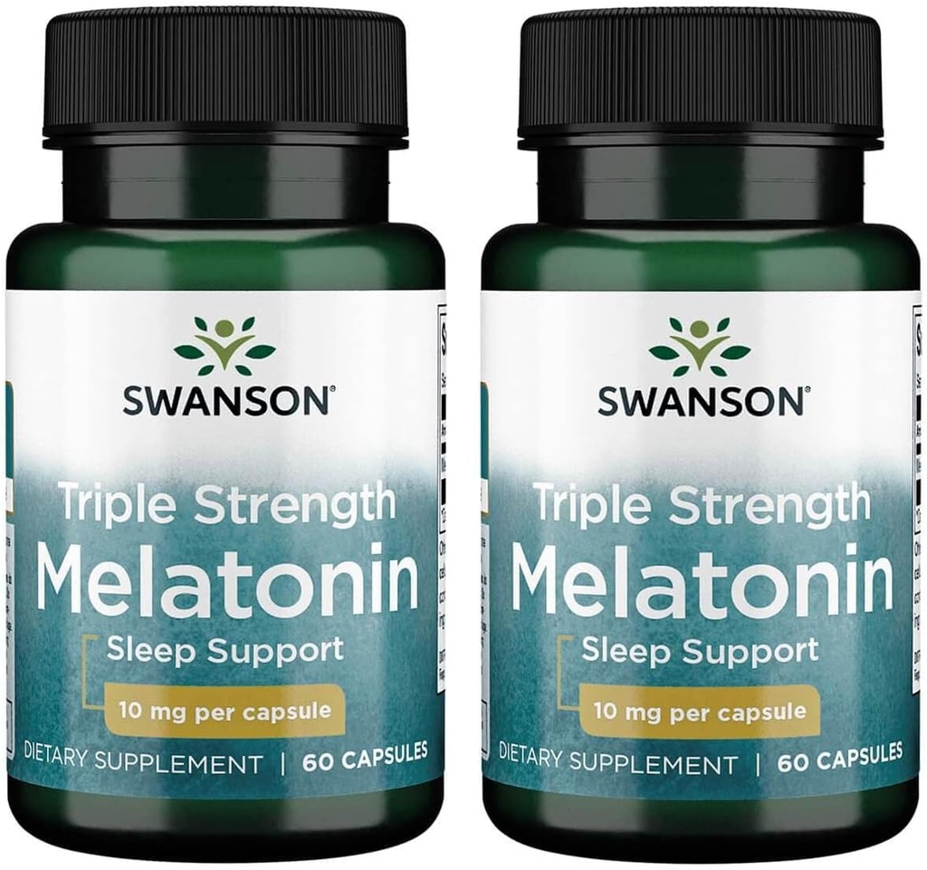 Swanson Triple Strength Melatonin - Φυσική υποστήριξη ύπνου για διαταραγμένους κύκλους ύπνου - (60 κάψουλες, 10mg έκαστο) 2 Συσκευασία