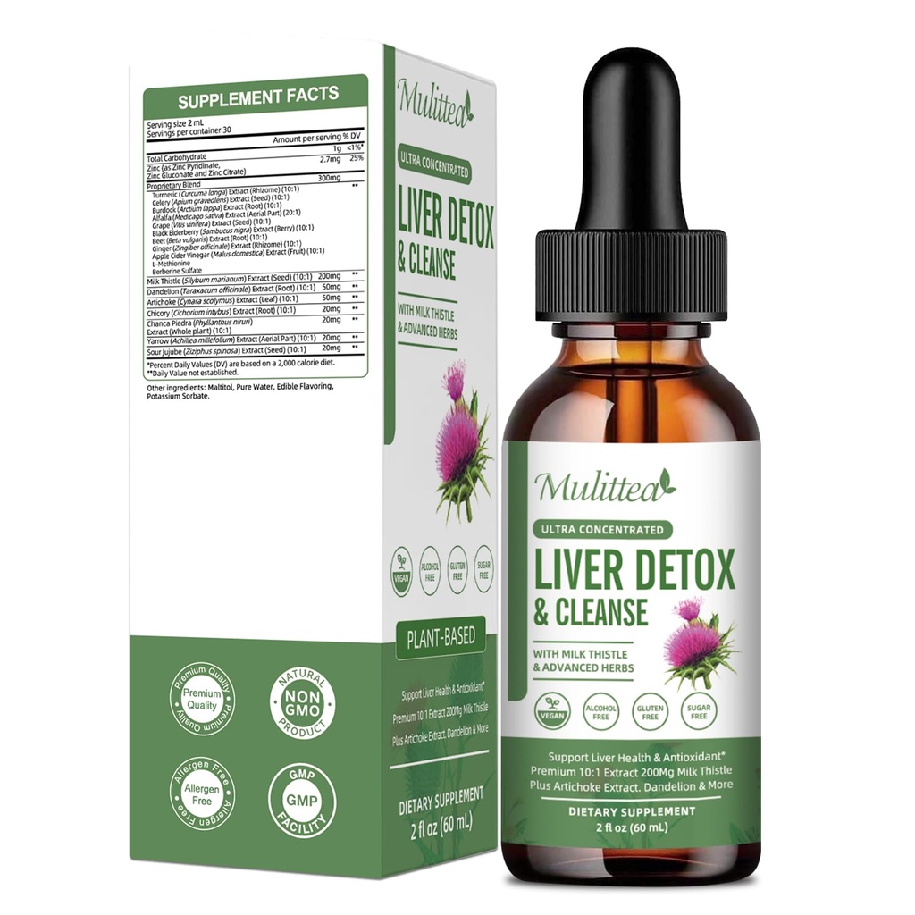 Liver Health & Lymphatic Drainage Drops - Υποστήριξη Liver Cleanse Detox & Επισκευή με Artichoke Milk Thistle Silymarin Extract, Dandelion, Turmeric, Berberine to Renew w/21 Potent Herb-Nutrients-60ml