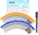 Serfeymi 72 Pcs Τσάντες χαπιών για ταξιδιωτικές επαναχρησιμοποιούμενες πλαστικές τσάντες 3"x3" 12 εκατ. (διπλές πλευρές) Translucent Zipper Pill Pouches για την ιατρική με Slide Lock & Writable Label, 1x Marker-Blue+ Κίτρινο