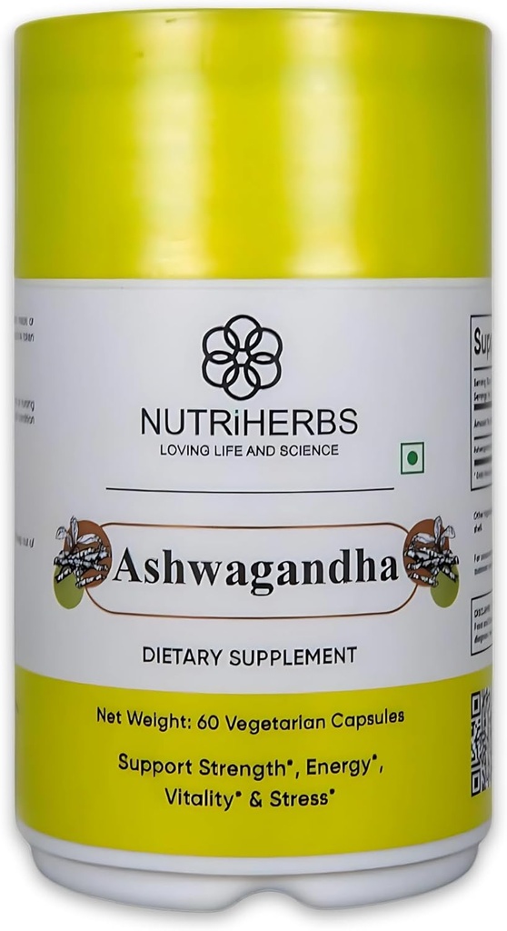 Nutriherbs Ashwagandha Root Extract Capsules (60 Capsules Pack of 1)