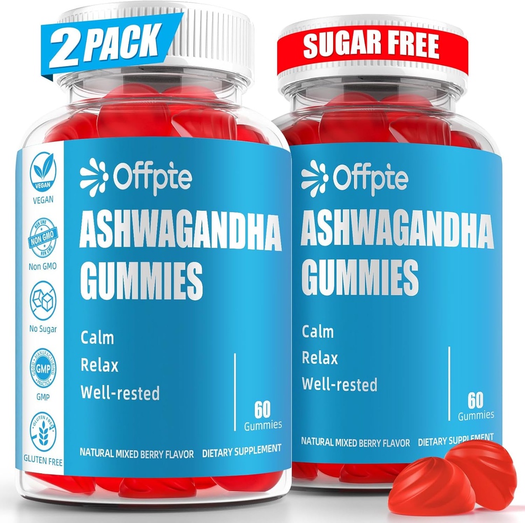Ashwagandha Gummies Sugar Free for Women Άνδρες, High Potency Ashwagandha Root Extract Συμπληρώματα με L-Theanine GABA Κουρκουμάς Χαμομήλι Βιταμίνη D3 B12 για Στρες Ενήλικες Vegan (Mixed Berry)