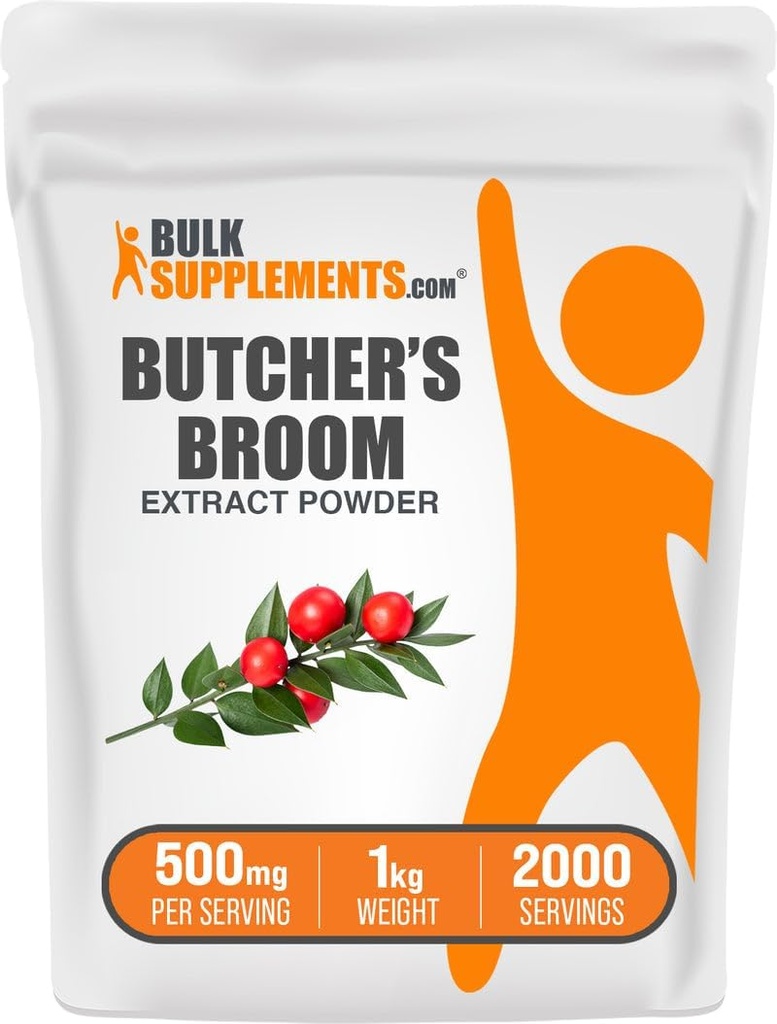 BulkSupplements.com Butcher's Broom Extract Powder - Butchers Broom, Herbal Supplement - Vegan & Gluten Free, 500mg per Serving, 1kg (2,2 lbs) (Pack of 1)