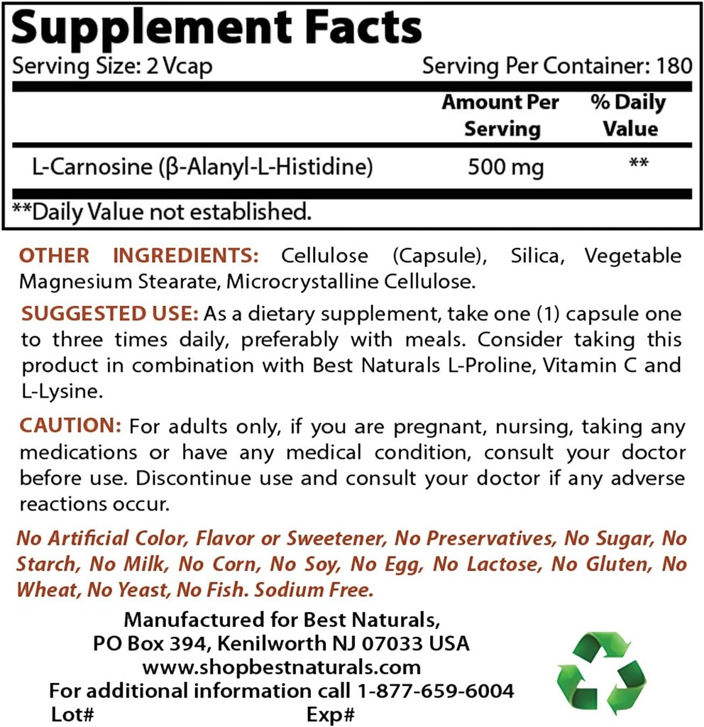 Best Naturals L-Carnosine 500 mg & Acetyl L-Carnitine 500 Mg