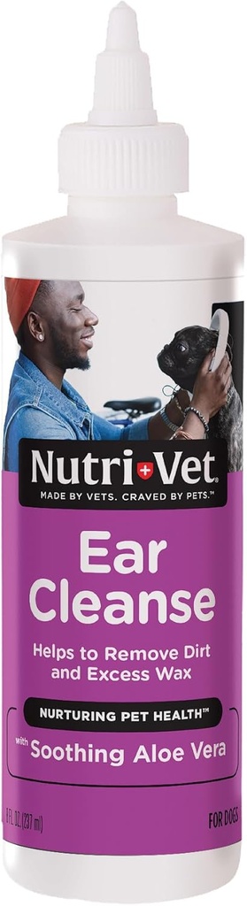Nutri-Vet Ear Cleanse for Dogs, Liquid Ear Cleanser with Soothing Aloe and Salicyl Acid, Αφαιρεί και καθαρίζει Wax, Dirt, και Debris, Αποσμάται, και Itch Relief, Ευγενής κτηνίατρος Formulated, 8oz