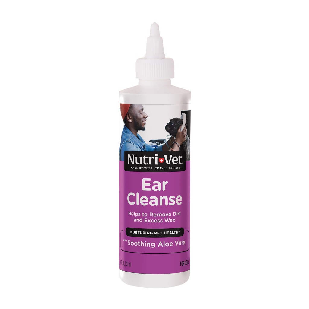 Nutri-Vet Ear Cleanse for Dogs, Liquid Ear Cleanser with Soothing Aloe and Salicylic Acid, Removes and Cleans Wax, Dirt, and Debris, Deodorizes, and Itch Relief, Gentle Veterinarian Formulated, 8oz