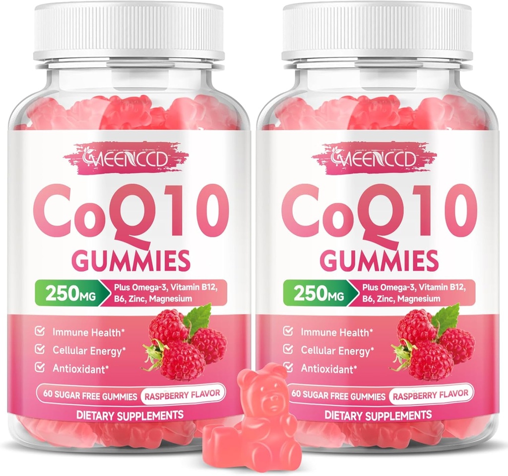 Χωρίς ζάχαρη CoQ10 Gummies 250mg, Συμπληρώματα Συνένζυμου Q10 Plus Ωμέγα-3, Βιταμίνη Β6 & Ψευδάργυρος, Υψηλή Απορρόφηση CoQ10 Συμπλήρωμα για Κυτταρική Ενέργεια & Αντιοξειδωτική Υποστήριξη, Γεύση Βατόμουρου, Vegan 120Cts