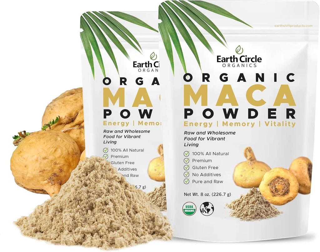 Earth Circle Organics Yellow Maca Root Powder, Natural Superfood, Helps with Energy, Weight, and Women's Fertility - Vegan - 8 Ounce (Pack of 2)