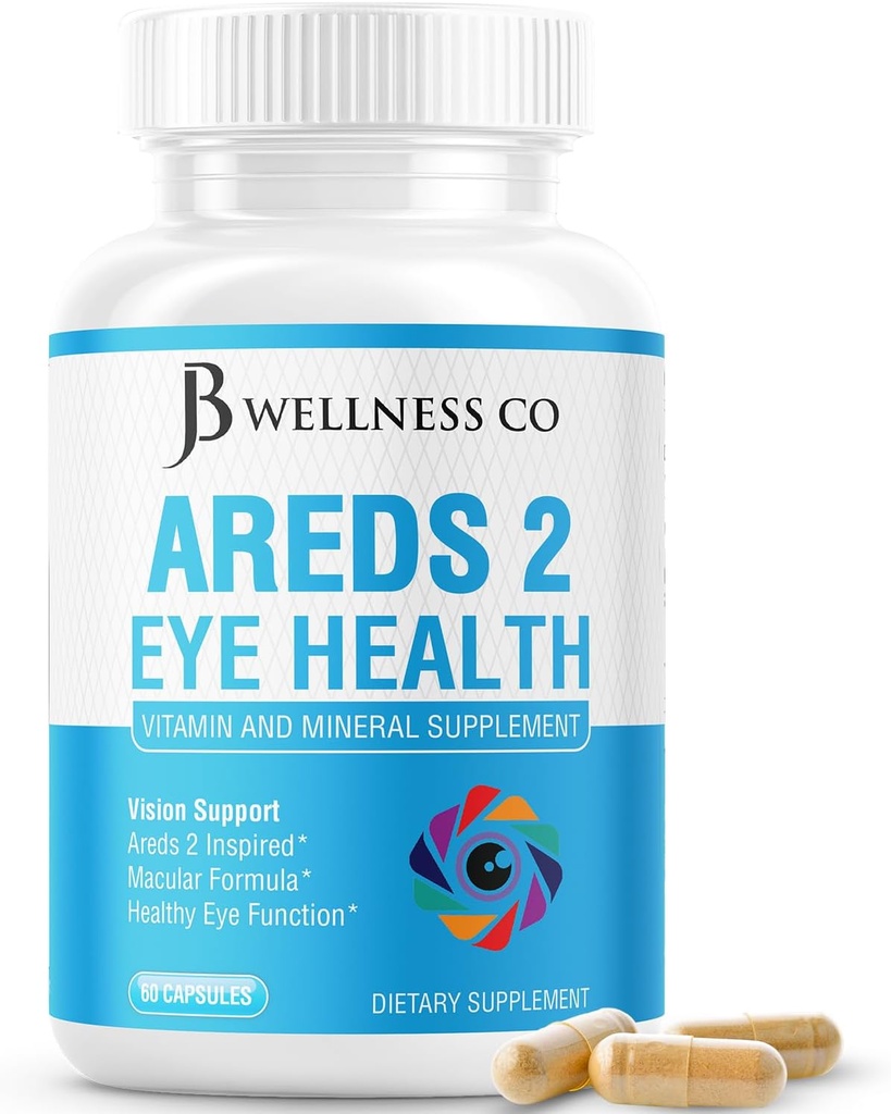 JB Wellness AREDS 2 Eye Vitamin & Mineral Supplement, Contains Lutein, Vitamin C, Zeaxanthin, Zinc & Vitamin Enhance Vision Supplement - 60 Count