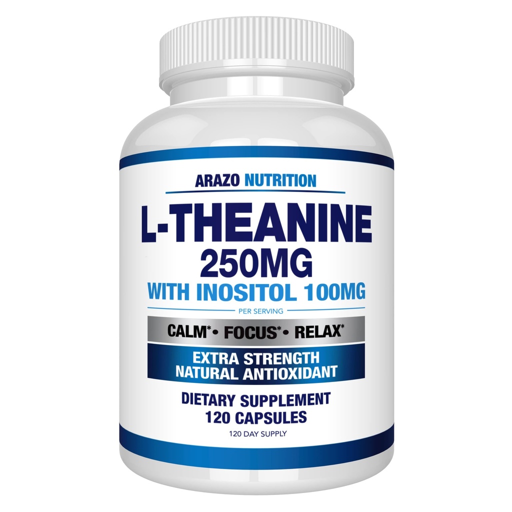 Arazo Διατροφή L-Θεανίνη 250mg (Extra Strength) με Ινοσιτόλη 100mg, 120 Κάψουλες Χορτοφάγα