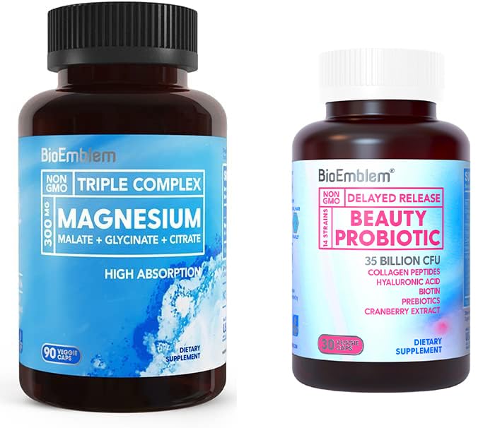 BioEmblem Women's Triple Magnesium Complex Beauty Probiotics - 120 Piece Assortment - Unflavored