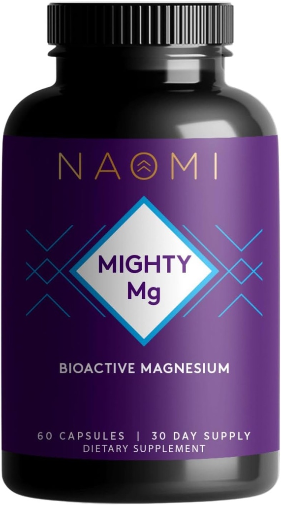 NAOMI Mighty Mg Μαγνήσιο Glycinate & Malate Complex 360mg, Υψηλή Φόρμουλα απορρόφησης, Στοιχειώδες Μαγνήσιο Υποστηρίζει την υγεία της καρδιάς, τα δυνατά οστά, τον καλύτερο ύπνο, χωρίς γλουτένη, μη GMO, Vegan, 60 Veggie Caps