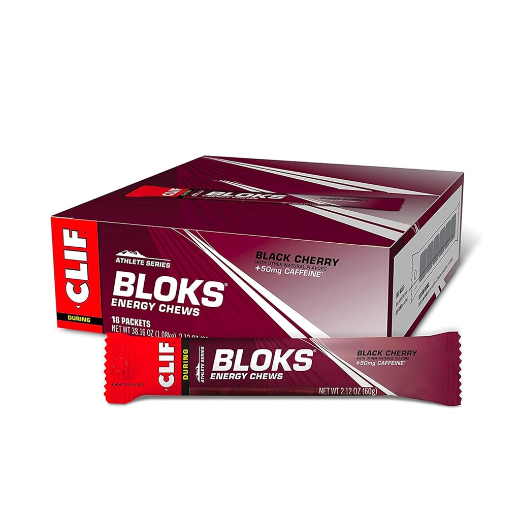 CLIF BLOKS - Μαύρο Κεράσι Γεύση με καφεΐνη - Ενεργειακά Μασούρια - Μη ΓΤΟ - Φυτικά Με βάση - Γρήγορο Καύσιμο για Ποδηλασία και Εκτέλεση - Γρήγορη Υδατάνθρακες και Ηλεκτρόλυτες - 2,12 oz. (18 κόμης)