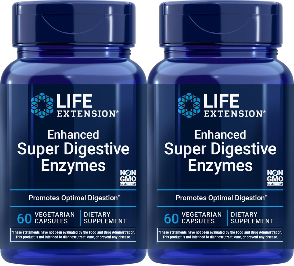 Επέκταση ζωής Ενισχυμένα Super Digestive Ένζυμα, 60 κάψουλες χορτοφάγων (πακέτο του 2)