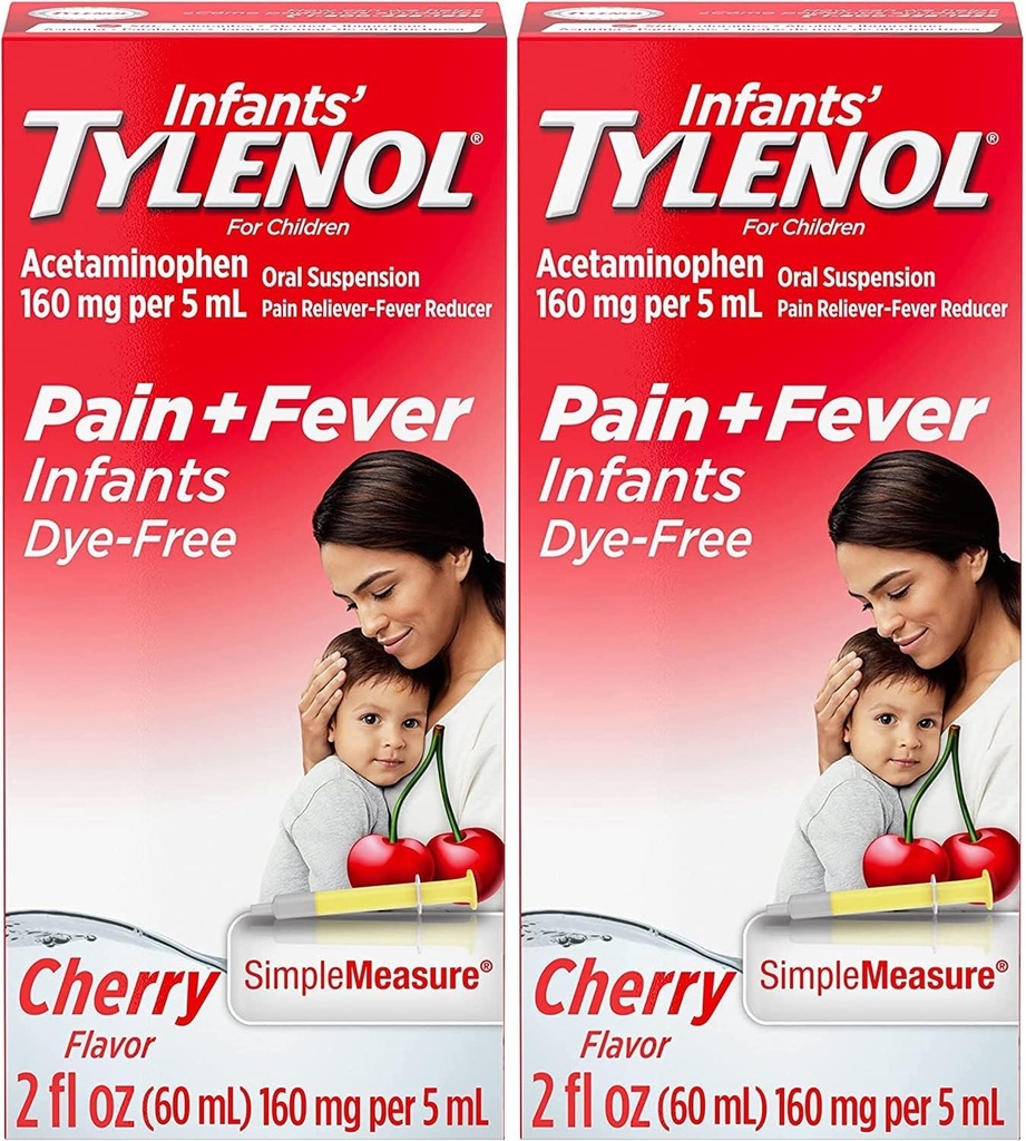 Tylenol Infants Oral Suspension, Dye-Free, Cherry, 2 Fl. Oz (Pack of 2)