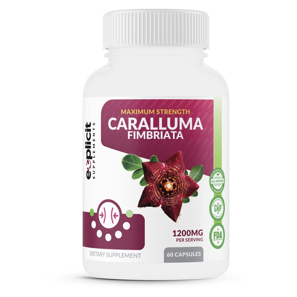 Pure Caralluma Fimbriata Max Strength – Ορεκτικό Καταπραϋντικό, Αύξηση Fat Burn, συμπλήρωμα απώλειας βάρους, Μη-Stim - για άνδρες & γυναίκες - 1200mg ανά υπηρεσία, 30 εξυπηρετούν, 60 κάψουλες
