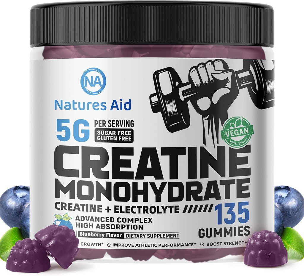 Natures Aid Creatine Monohydrate Gummies (5g) – Προ-Εκπόνηση Ενέργεια & μυϊκή ανάπτυξη Υποστήριξη για τους άνδρες & γυναίκες 
