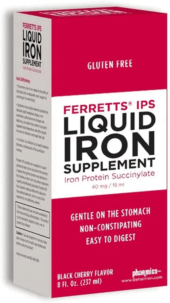 Ferretts Liquid Iron Supplement 40mg (IPS) - 8 Fl Oz. of Black Cherry Flavored High Potency Iron Supplements for Kids & Pregnant Women - Gentle & Non-Constipating Yummy Liquid Iron Supplement