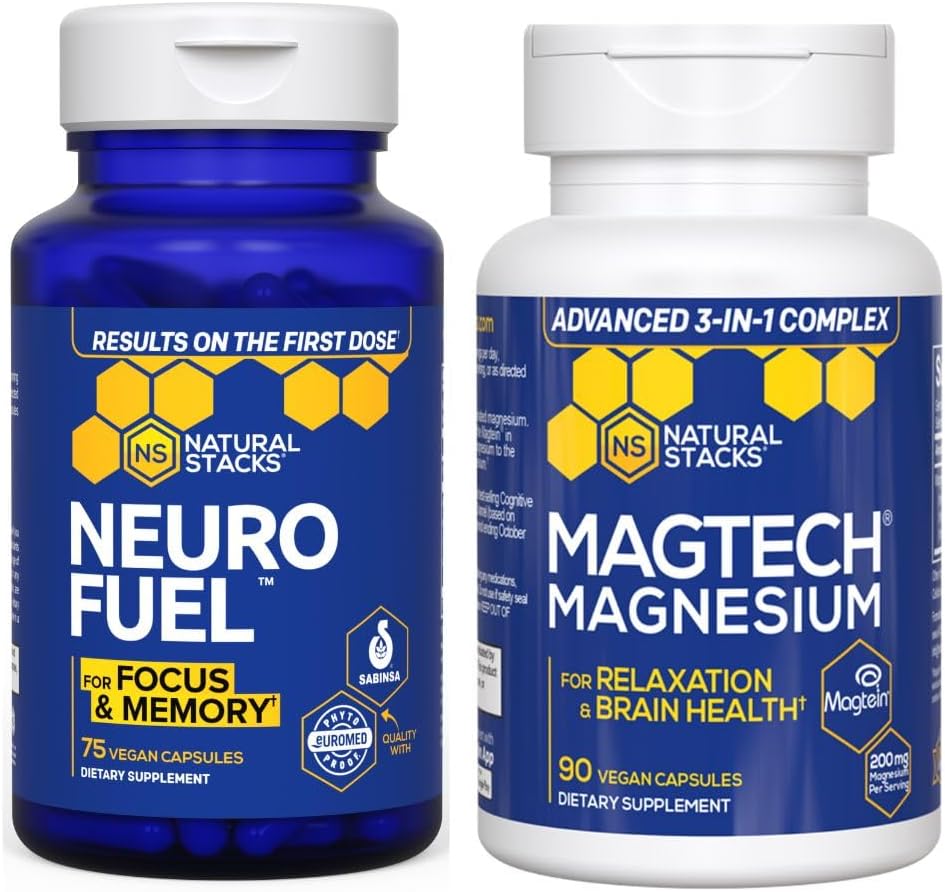 ΦΥΣΙΚΑ ΣΤΑΚΙΑ MagTech Magnesium + NeuroFuel Nootropic Bundle - Υποστηρίζει χαλάρωση, Εστίαση & Εγκεφαλική Υγεία* - 165 Σύνολο Καψών
