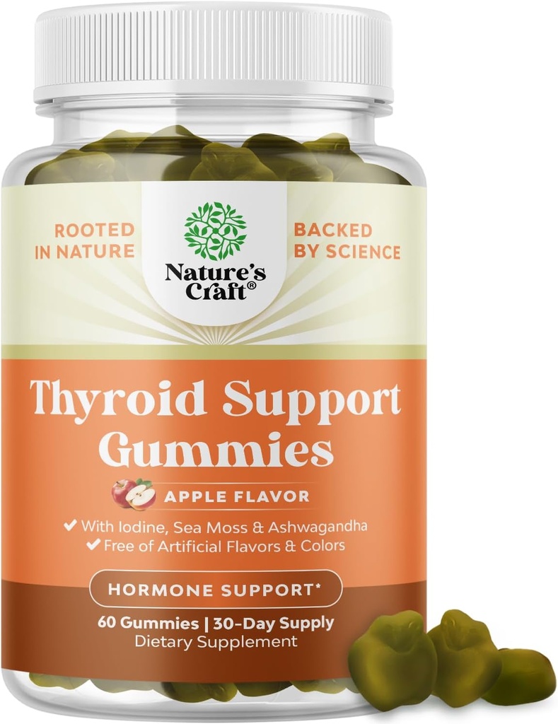 Natures Χειροτεχνία Vegan Thyroid Gummies with Sea Moss - Thyroid Υποστήριξη Gummies για την ολοκληρωμένη υποστήριξη για τους άνδρες και τις γυναίκες με Iodine Selenium και άλλες ισχυρές βιταμίνες - Gelatin-free Non-GMO 60