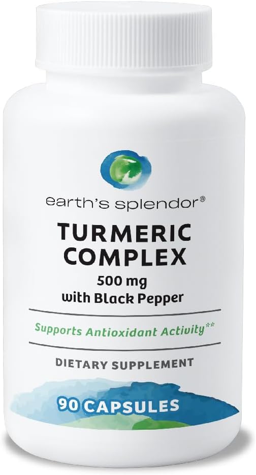 Earth's Splendor Turmeric Complex 500mg με Μαύρο Πιπέρι, 90 Κάψουλες - Υποστηρίζει Αντιοξειδωτική Δραστηριότητα και Κοινή Υγεία* - 1,5 Μήνας Προμήθεια