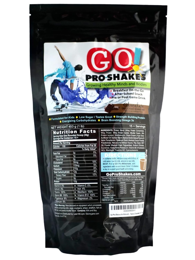 GO Pro Shakes – Smoothie σκόνη πρωτεΐνης για τα παιδιά και τους εφήβους – Υγιεινό σνακ – Δεν Προστέθηκε Ζάχαρη – Υποστηρίζει την ανάπτυξη και τη δύναμη – πλούσια γεύση σοκολάτας