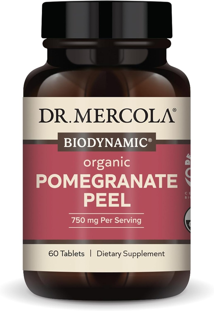 Dr. Mercola Biodynamic Organic Pomegranate Peel, 30 Servings (60 Tablets), Supports Mitochondrial Health*, Non GMO, Soy Free, Gluten Free, USDA Organic, Demeter Certified