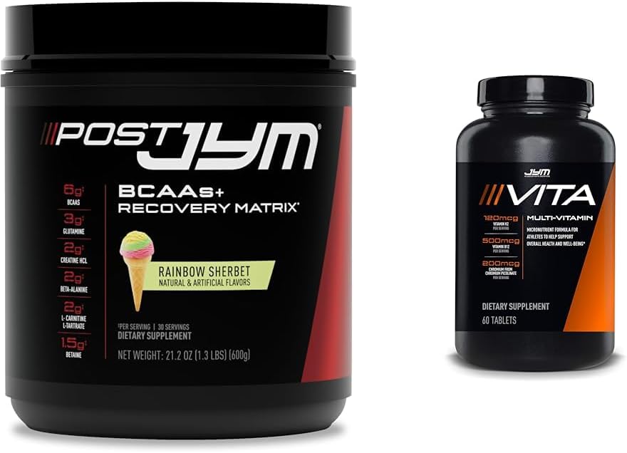 Post JYM Active Matrix Post-Workout με BCAAs, Γλουταμίνη & More ουράνιο τόξο Sherbert Γεύση + Vita JYM Πολυβιταμίνη αθλητή με πάνω από 25 βασικά συστατικά 60 δισκία