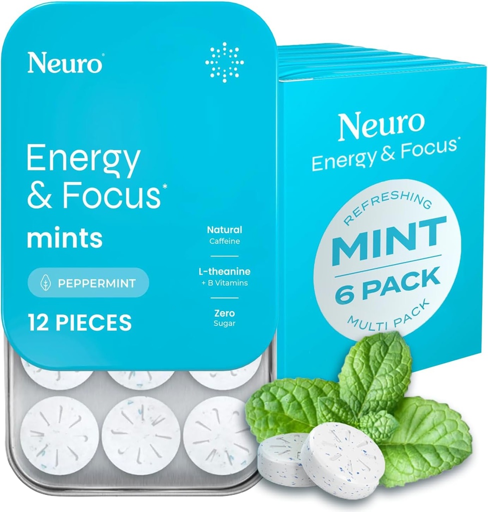 NeuroGum Energy & Focus Mints (72 Count-6 Pack, Peppermint) 