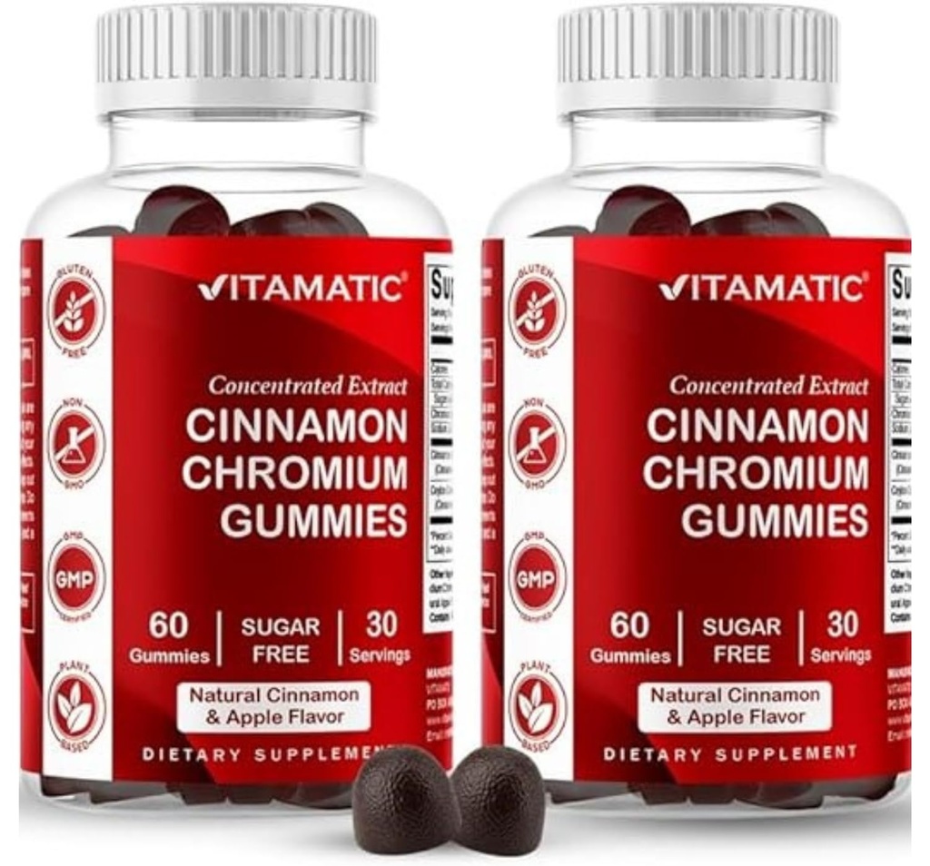 Vitamatic Gummies χωρίς ζάχαρη με Ceylon Cinnamon – 2000 mg Ισοδύναμο ανά υπηρεσία (από το εκχύλισμα 83 mg) – Μη ΓΤΟ, Χωρίς γλουτένη – 60 Vegan Gummies – 2 Pack