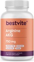BESTVITE Arginine AKG 750mg (240 Vegetarian Capsules) - No Stearates - Vegan - Non GMO - Gluten Free