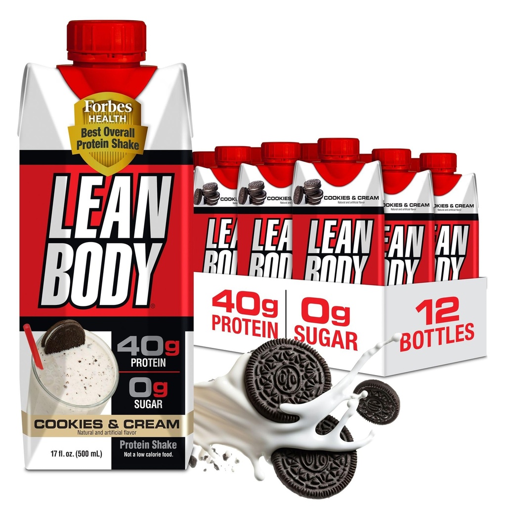 Lean Body Ready-to-drink cookies and Cream Protein Shake, 40g Protein, Whey Blend, 0 Ζάχαρη, Γλουτένη No, 22 Βιταμίνες & Ορυκτά, (Ανακυκλώσιμο χαρτοκιβώτιο & Lid - Συσκευασία των 12) LABRADA, 17 Fl Oz (Pack of 12)