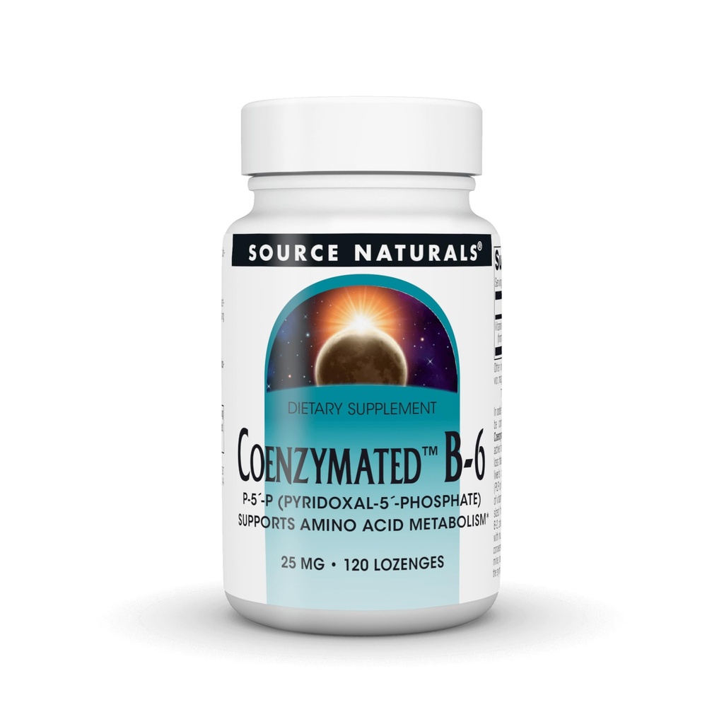 Source Naturals Συνζυμωμένα B-6, P-5 Πυριδοξαλικό-5 Φωσφορικό ταχείας δράσης, Quick Dissolve Vitamin Supports Amino Acid Μεταβολισμός *, 25 mg - 120 Lozenges