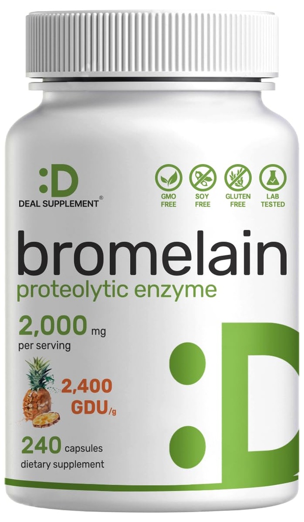 Συμπληρώματα Bromelain 2,000mg ανά σερβίρισμα, 240 κάψουλες – Φυσικά Πρωτολυτικά Ένζυμα από Φρέσκο Ανανά – Υποστηρίζει Θρεπτικό Διήθημα