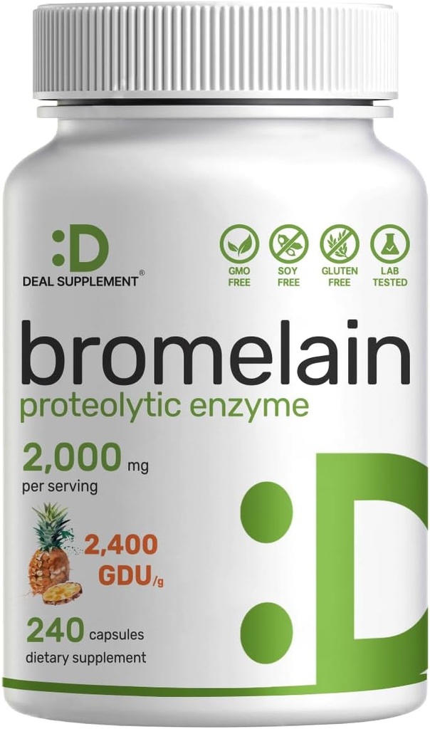 Συμπληρώματα Bromelain 2,000mg ανά σερβίρισμα, 240 κάψουλες – Φυσικά Πρωτολυτικά Ένζυμα από Φρέσκο Ανανά – Υποστηρίζει Θρεπτικό Διήθημα
