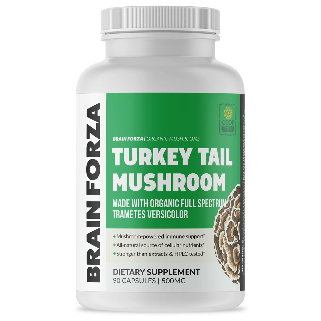 Brain Forza Organic Turkey Κάψουλες μανιταριών ουράς, Mushroom σε σκόνη Ανοσολογική υποστήριξη, Liver and Digest Υποστήριξη υγείας, Organic Defense Υποστήριξη, μη ΓΤΟ, Vegan, Organic, 90 Κάψουλες