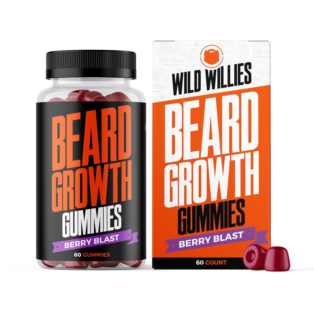 Wild Willies Beard Growth Gummies συμπλήρωμα για τους άνδρες - με βιοτίνη & 19 Βιταμίνες για ισχυρότερη, Thicker μαλλιά προσώπου - 60 Gummies