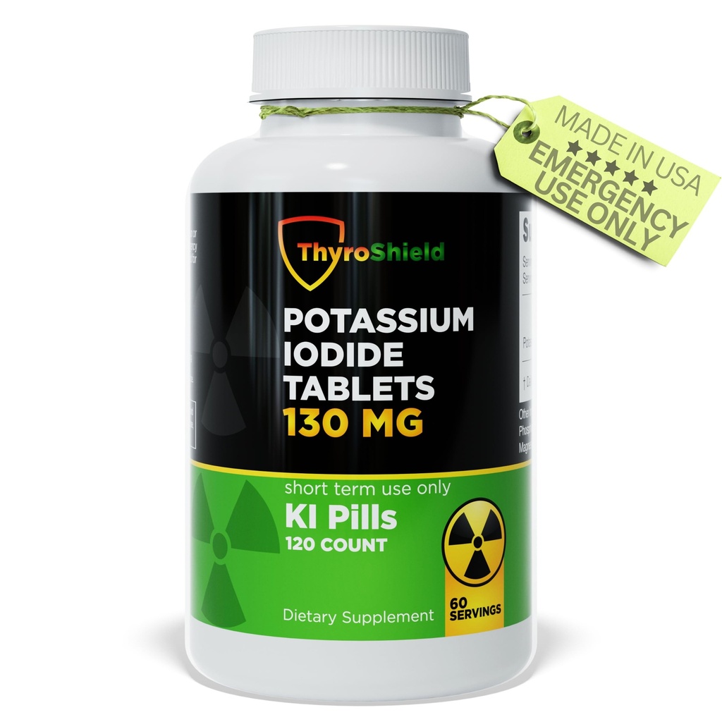 Potassium Iodide Tablets 130 mg | 120ct KI Tablets - Nuclear Radiation Protection - Potassium Iodine Pills - YODO Naciente - KI Pills - USA - ThyroShield