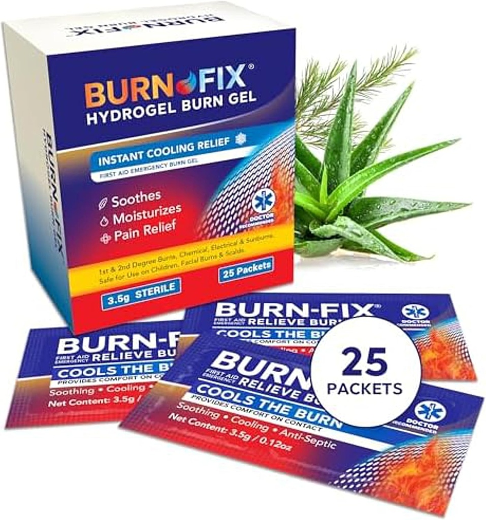 BurnFix® Hydrogel Burn Gel Packets – 3.5 g Καταπραϋντική κρέμα εγκαυμάτων πρώτων βοηθειών για άμεση ανακούφιση ψύξης σε μικρά εγκαύματα, ηλιακά εγκαύματα & κοψίματα