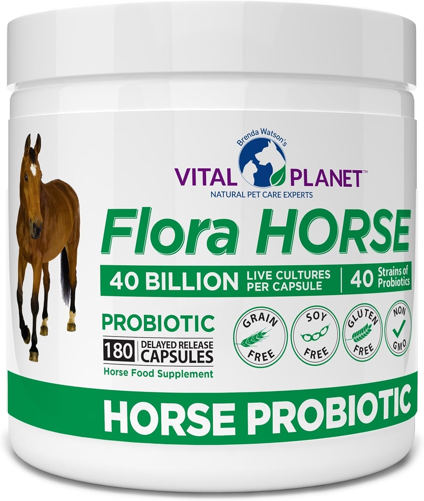 Vital Planet - Flora Horse Probiotic, High Potency Equine Probiotics with Prebiotics, 40 Billion Live CFU from Multiple Strains, Digestive and Immune Support, 180 Relayed Release Κάψουλες (180 Ημέρες)