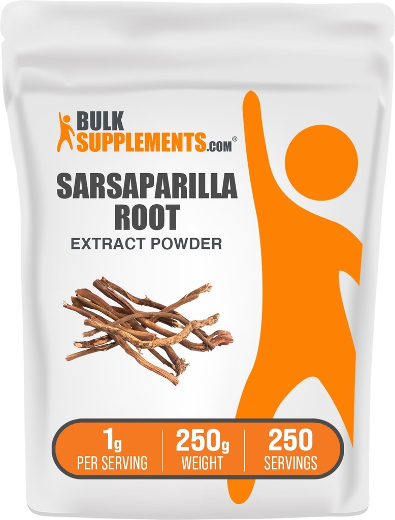 BulkSupplements.com Sarsaparilla Root Extract Powder - Sarsaparilla Συμπληρωματικό, Smilax Sarsaparilla Root - Herbal & Gluten Free, 1g per Serving, 250g (8,8 oz) (Pack of 1)